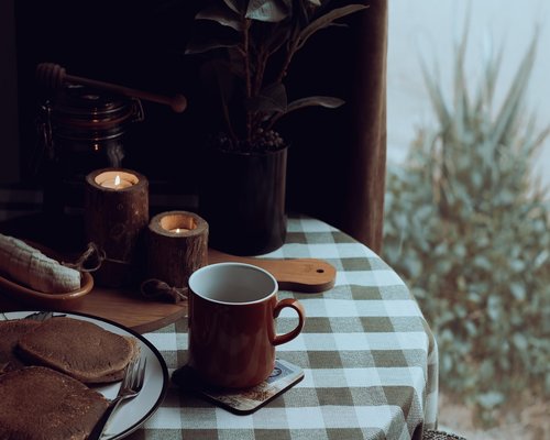 simple morning breakfast set on a table